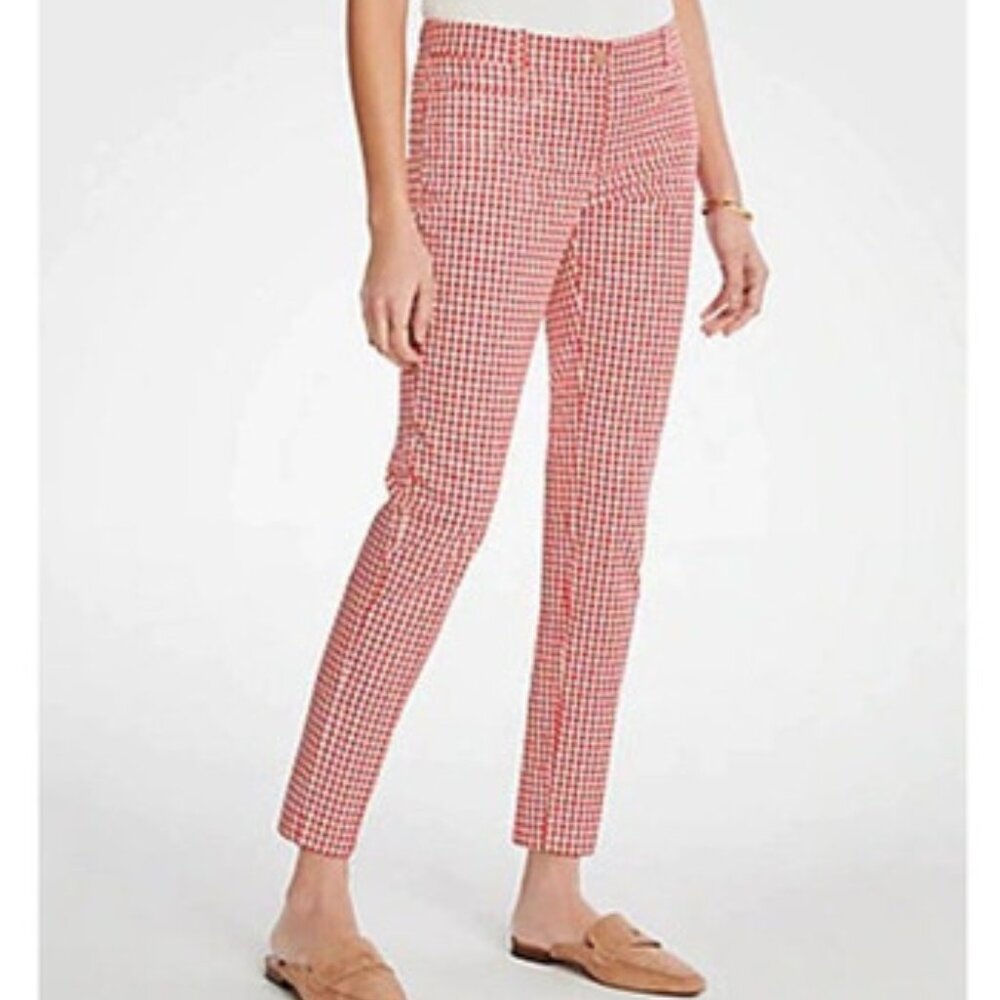 Ann Taylor The Cotton Cropped Pants Mid Rise Gingham Red/White Size 2P NWT